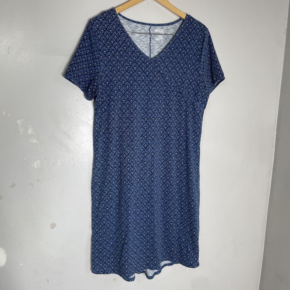 Duluth Trading Co To 'n' Flow Jersey Dress V-Neck Short Sleeve Blue Women Size L